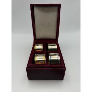 Godinger Silver Treasures Napkin Rings Set of 4 Silver Plated Banded with Box